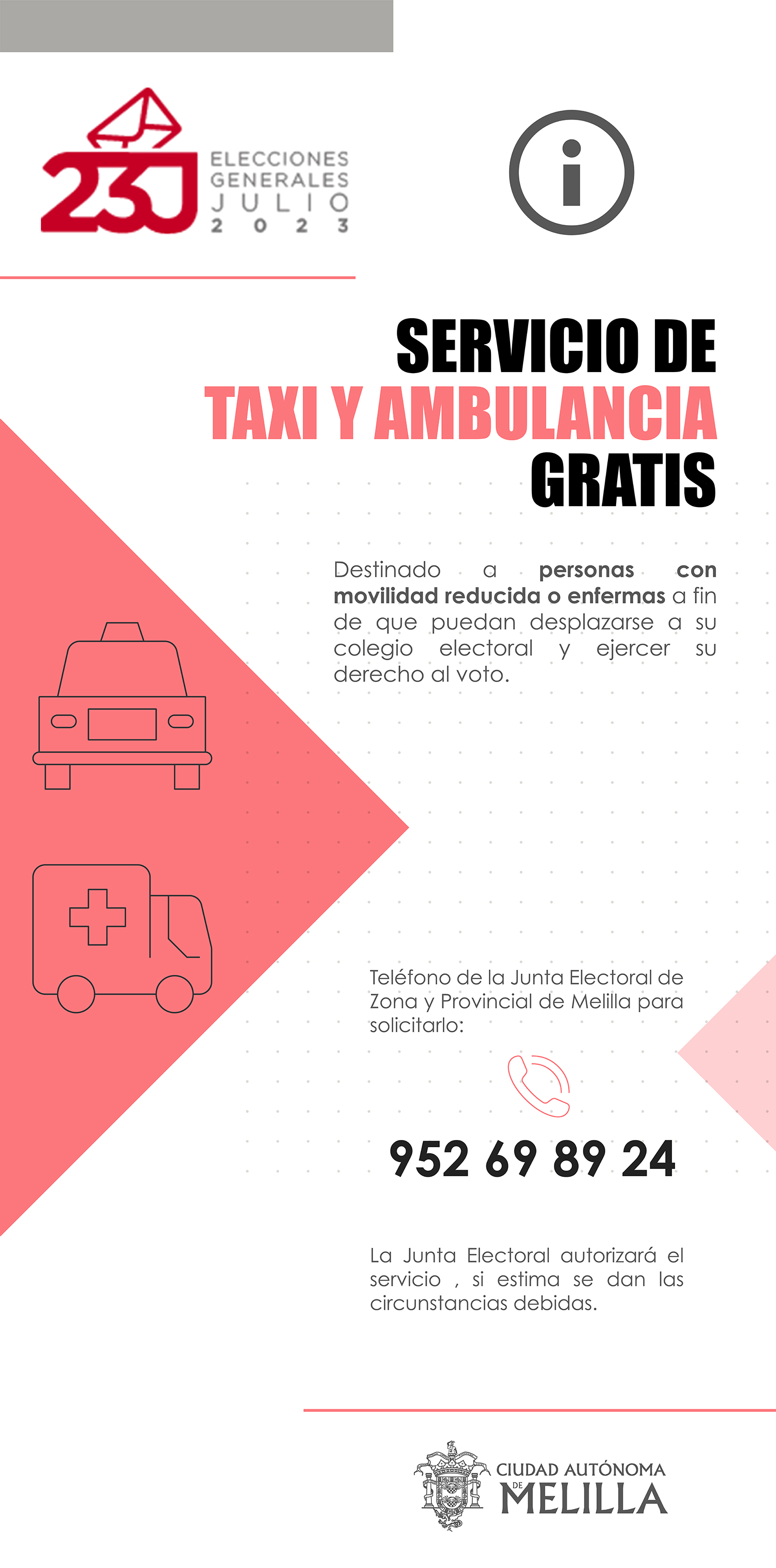 Cartel Servicio de Taxi y Ambulancia GRATIS - Elecciones Generales 2023