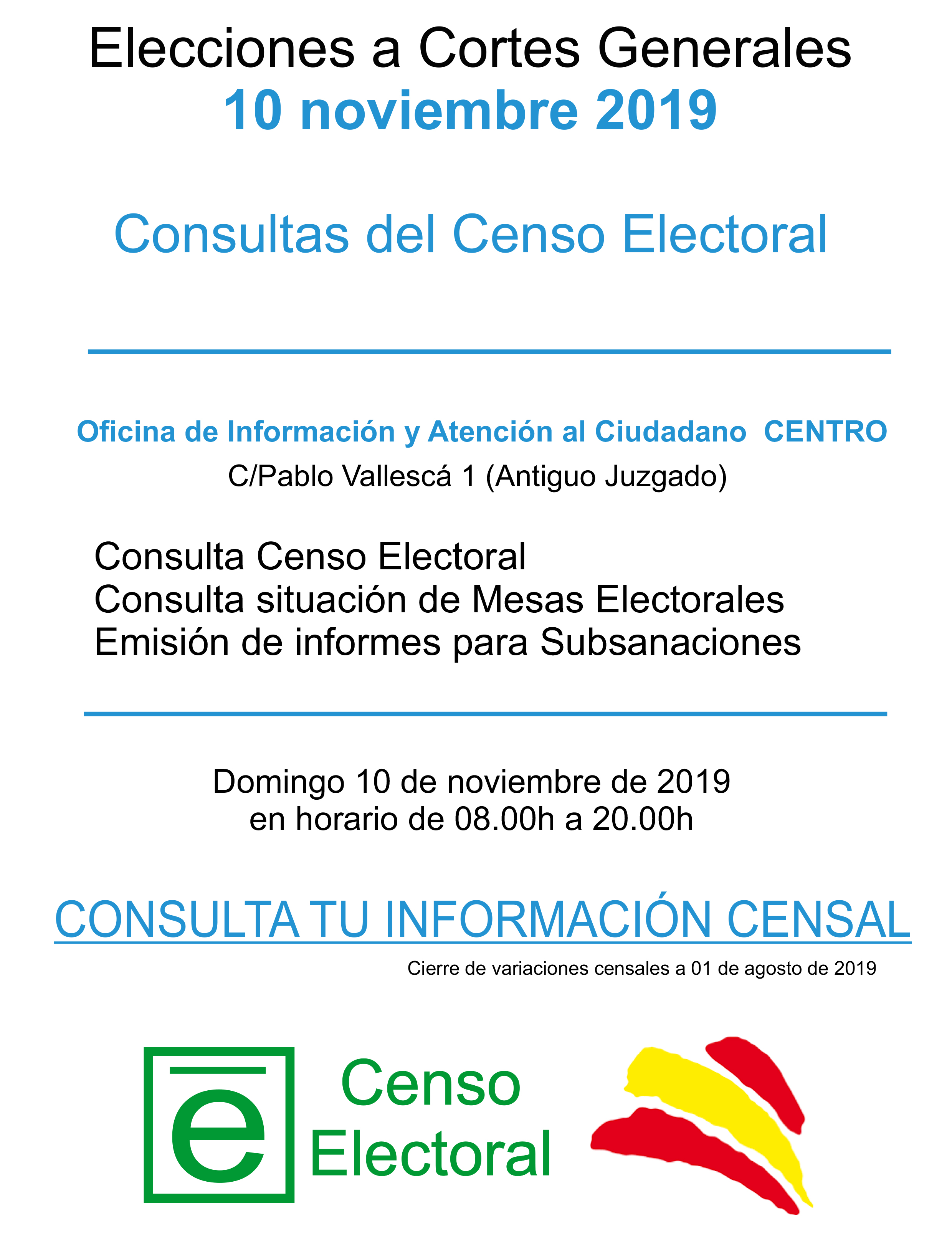 Cartel Consultas del Censo Electoral - Elecciones a Cortes Generales 2019