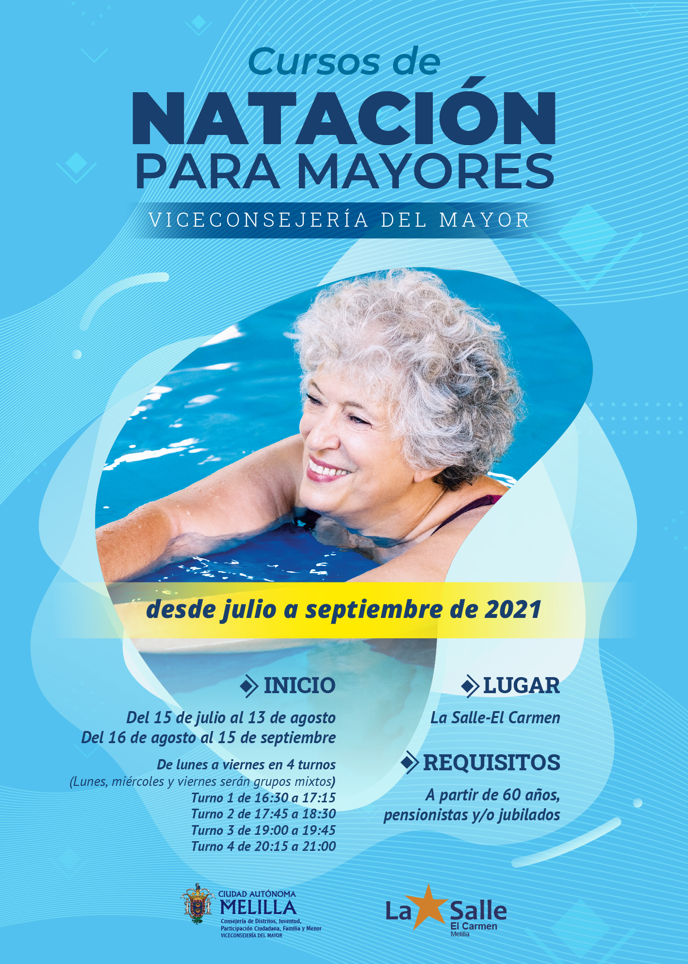 Cartel Cursos de Natacin para mayores - Melilla 2021