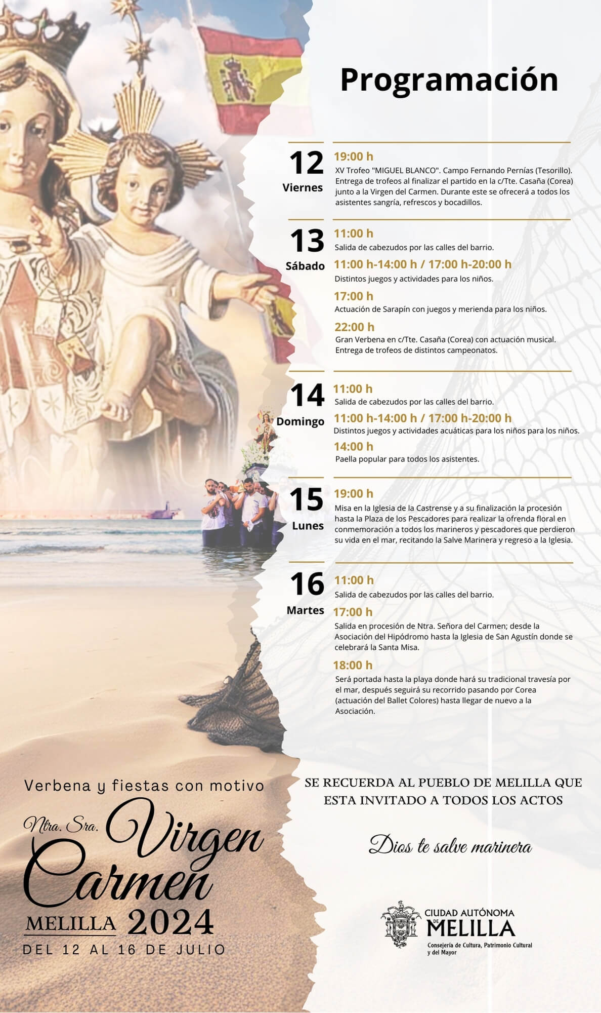 Cartel Verbena y fiestas con motivo nuestra seora Virgen del Carmen 2024