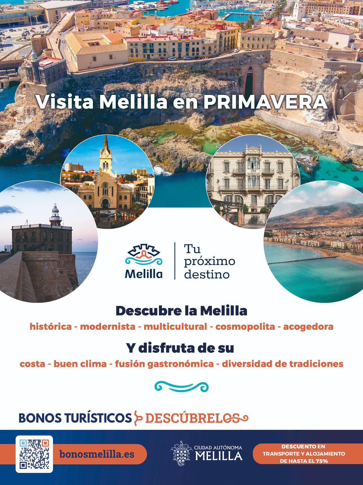 Cartel Visita Melilla en Primavera - Bonos Tursticos Descbrelos!