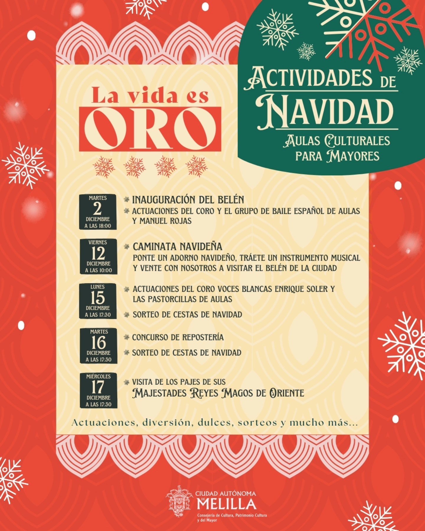CARTEL La Vida es Oro - Actividades de Navidad