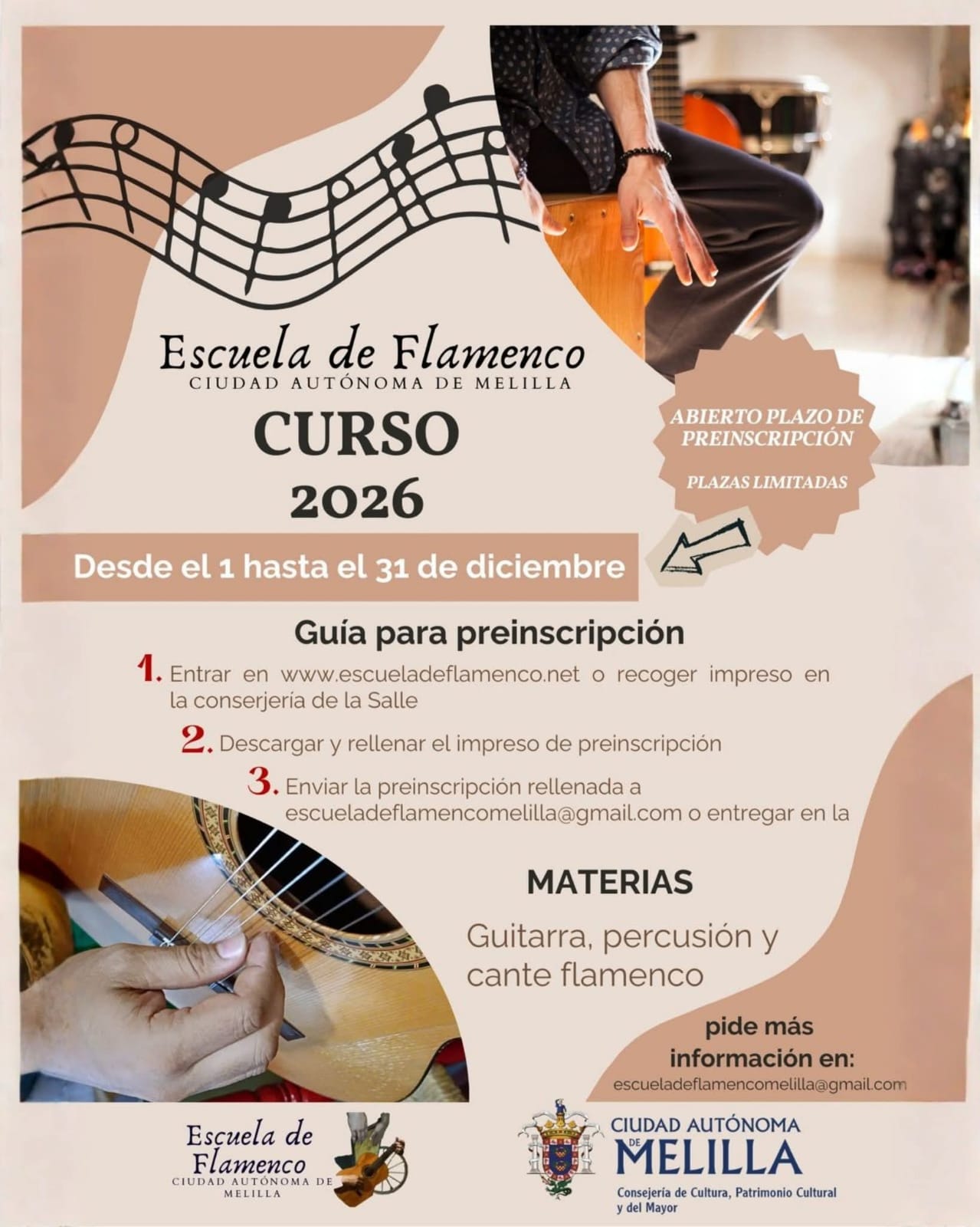 Cartel Escuela de Flamenco de Melilla - Preinscripci�n curso 2026