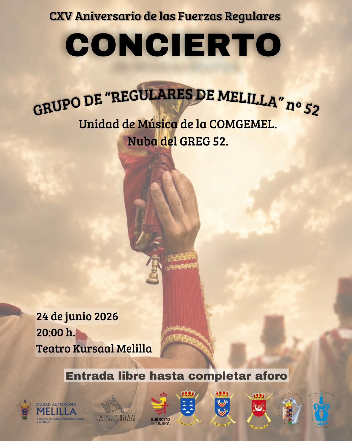 CARTEL Teatro Kursaal - Concierto de M�sica Militar CXV Aniversario de las Fuerzas Regulares