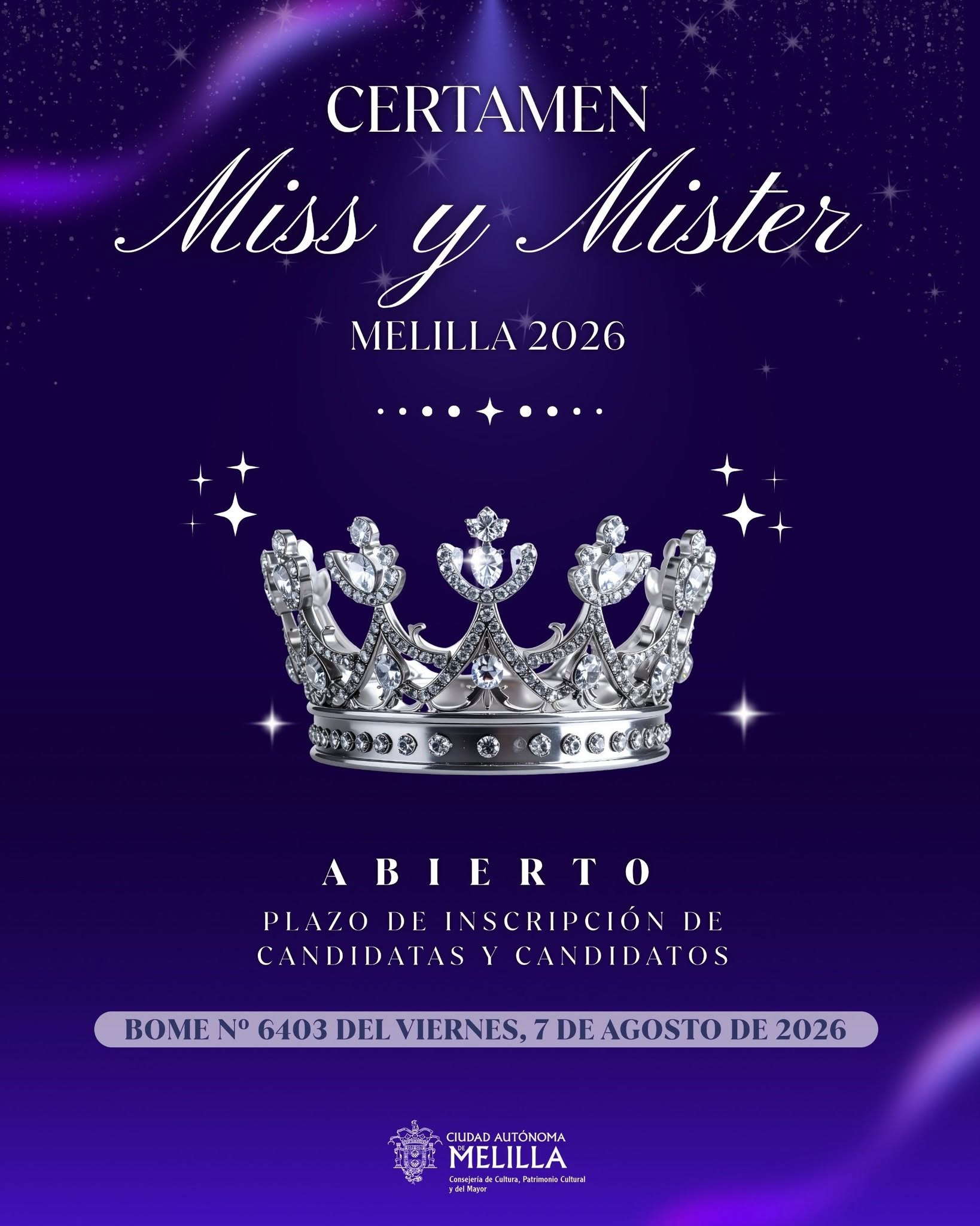 Convocatoria del Certamen Miss y Mister Fiestas Patronales Melilla 2026