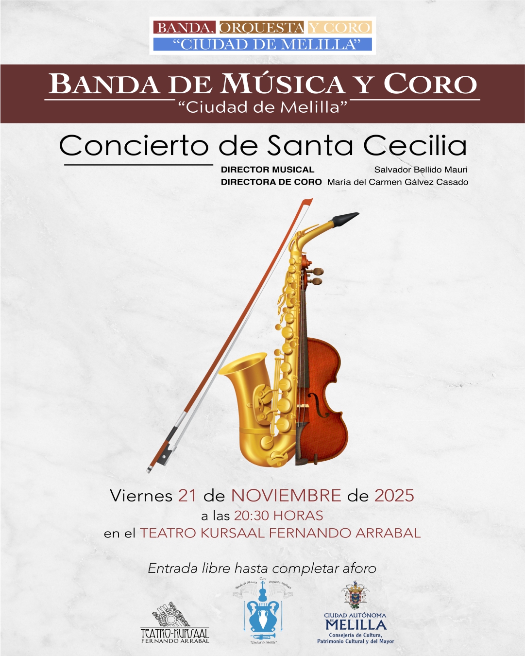 Cartel Banda, Orquesta y Coro ''Ciudad de Melilla'' - Concierto de Santa Cecilia