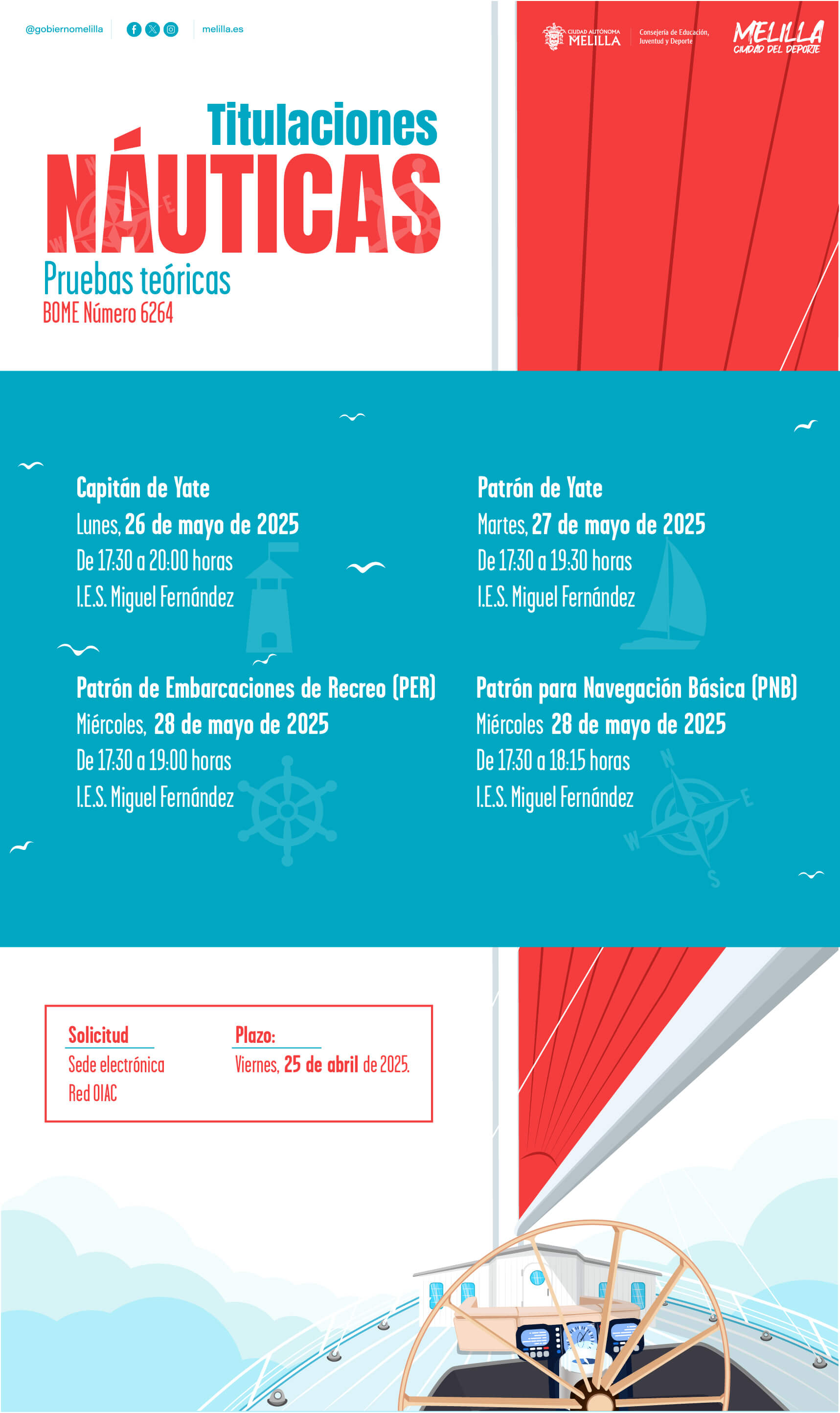 Cartel 1� Convocatoria de las pruebas te�ricas para la obtenci�n de los T�tulos de Embarcaciones N�uticas - A�o 2025