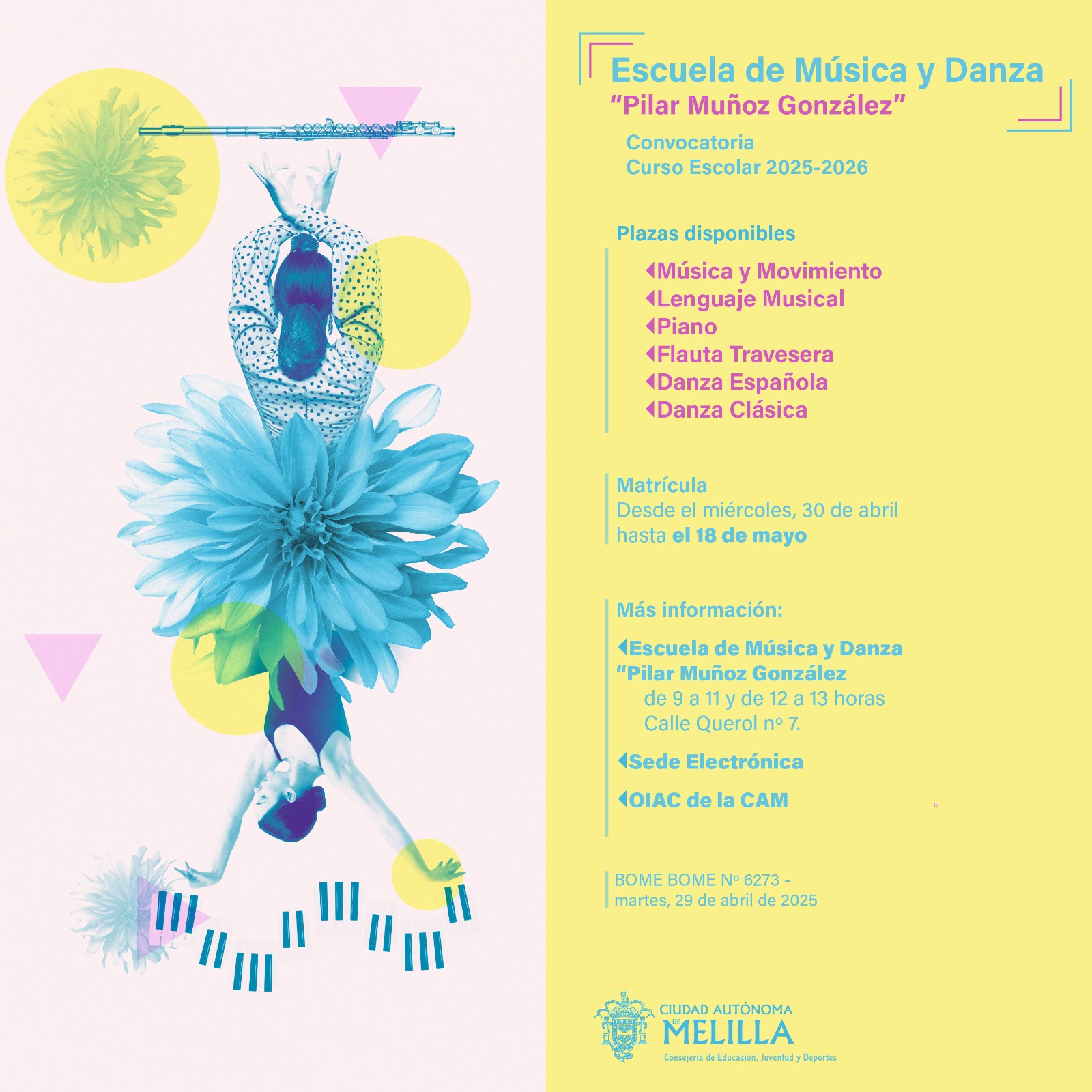 Cartel Convocatoria del curso escolar 2025-2026 de la Escuela de Enseanzas Artsticas 