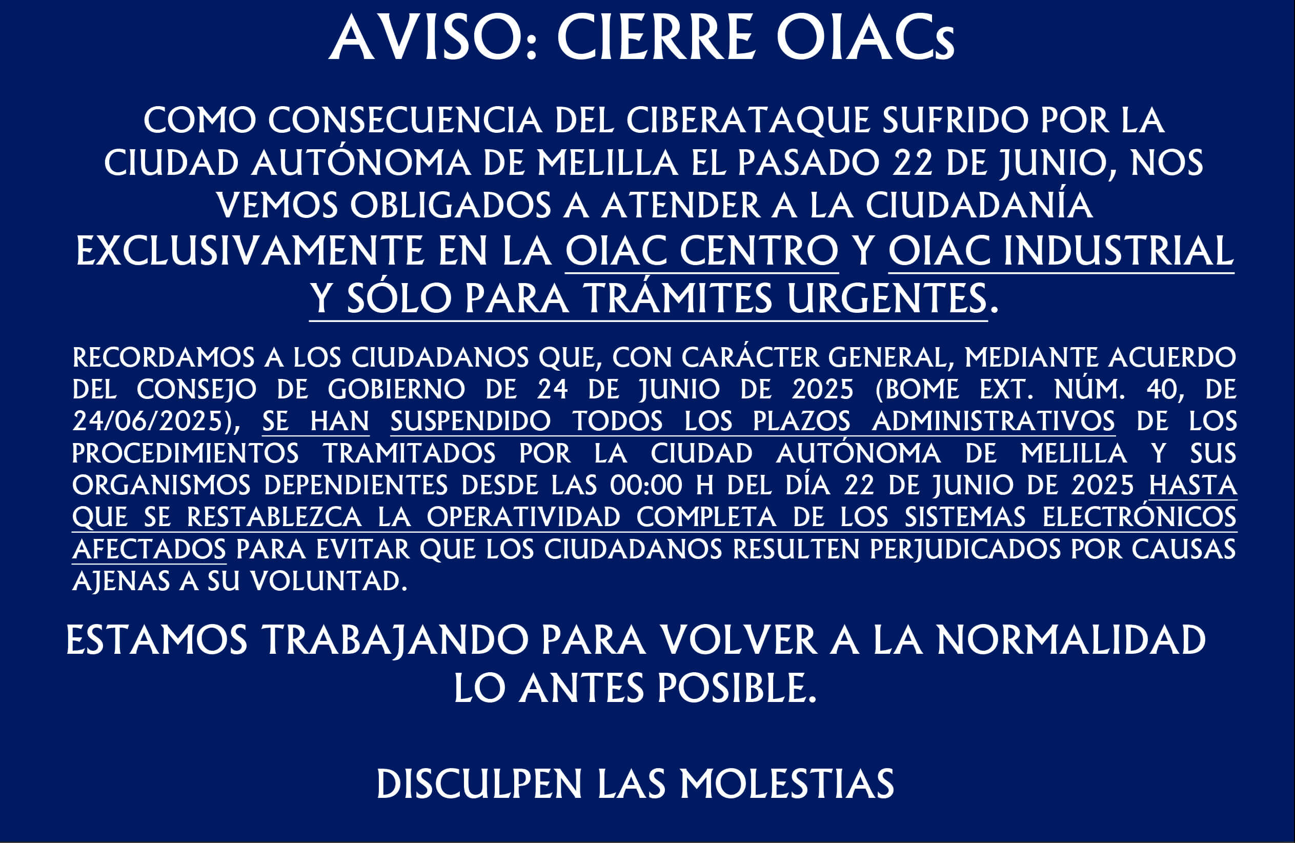 AVISO APERTURA OIACs CENTRO E INDUSTRIAL!