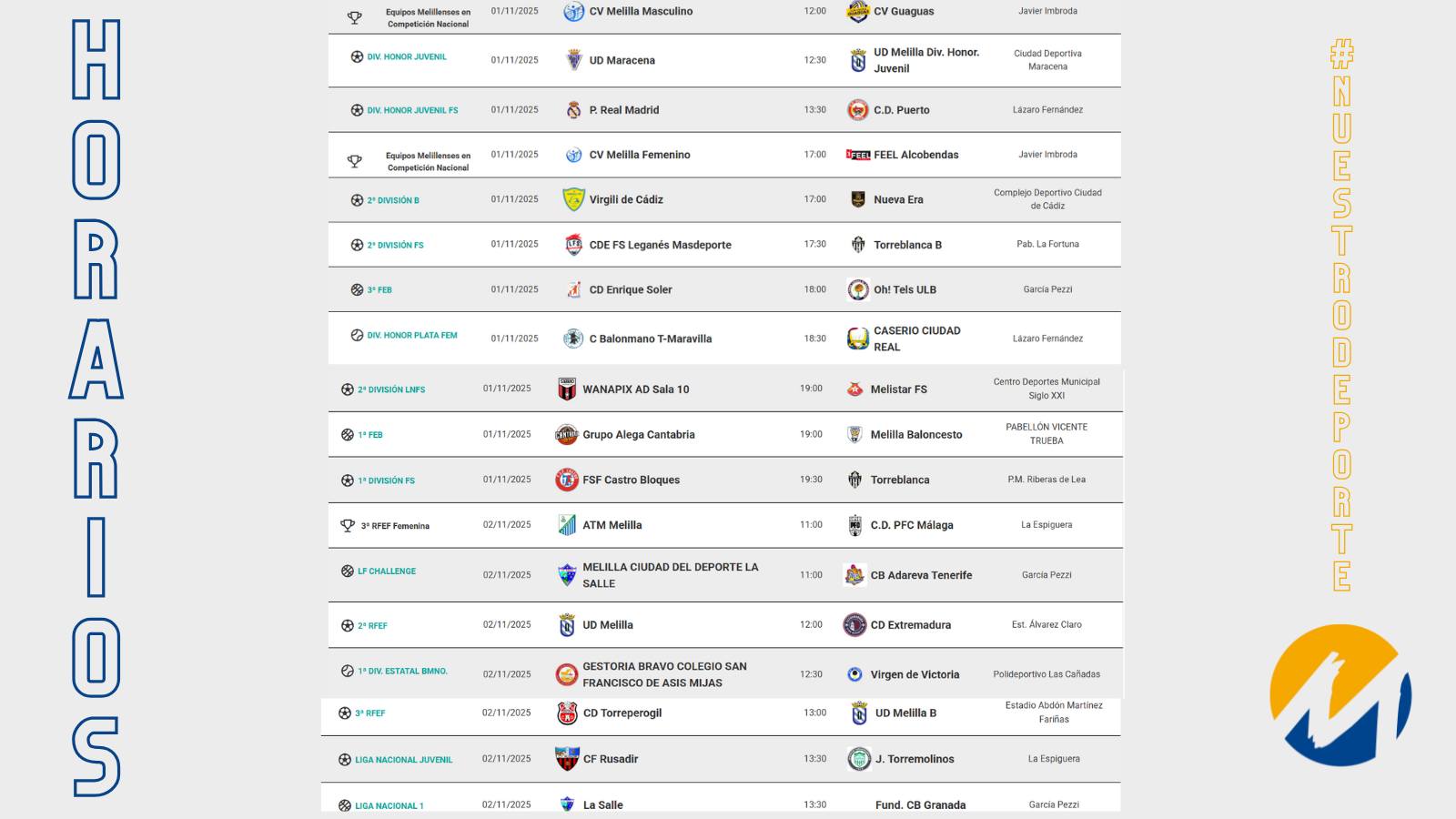 Horarios de eventos deportivos - Melilla Ciudad del Deporte