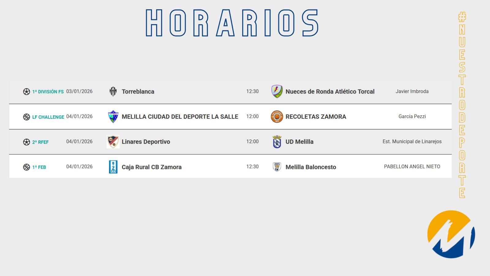 Horarios de eventos deportivos - Melilla Ciudad del Deporte