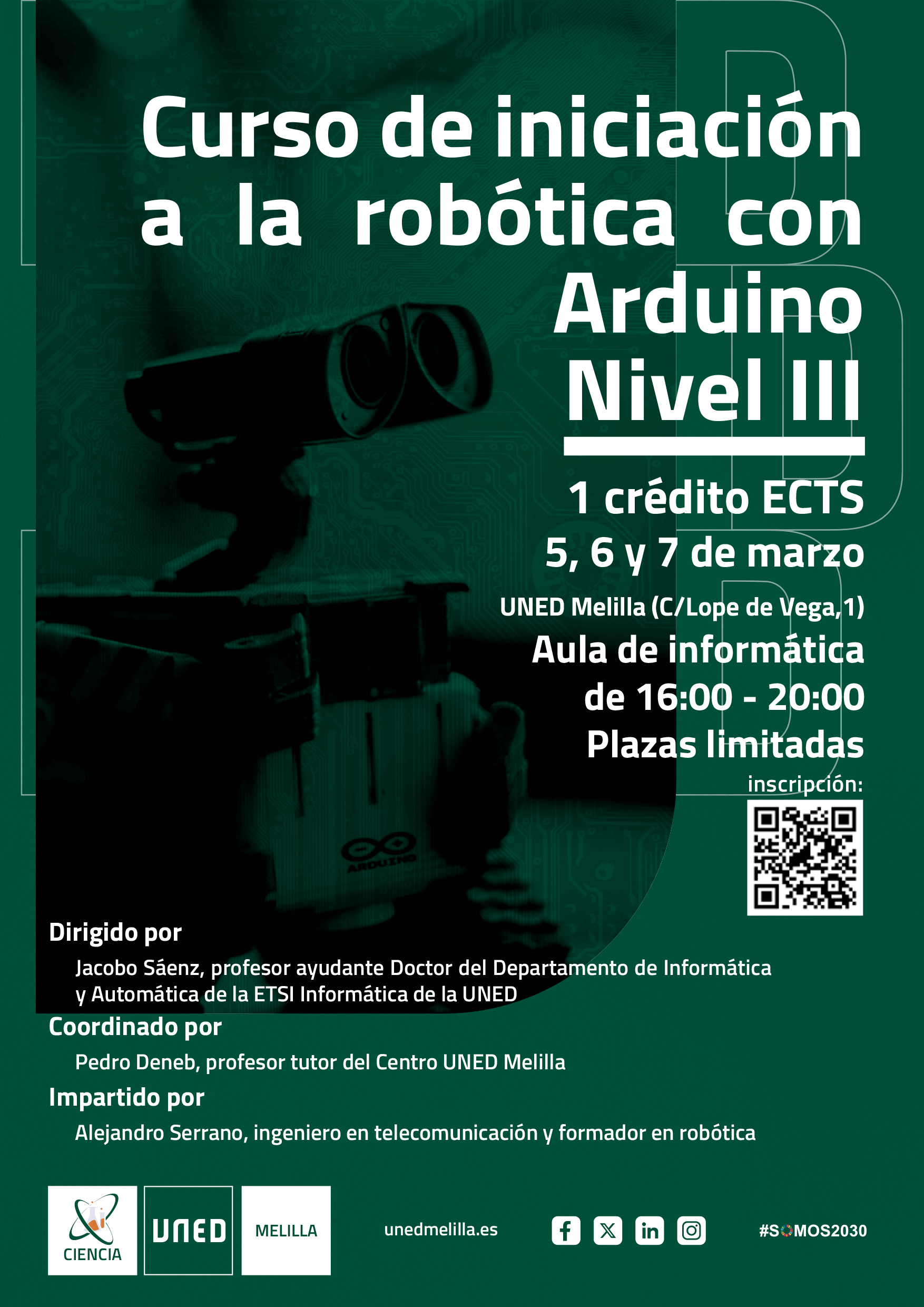 Cartel Curso de iniciación a la robótica con Arduino (nivel III) - UNED Melilla