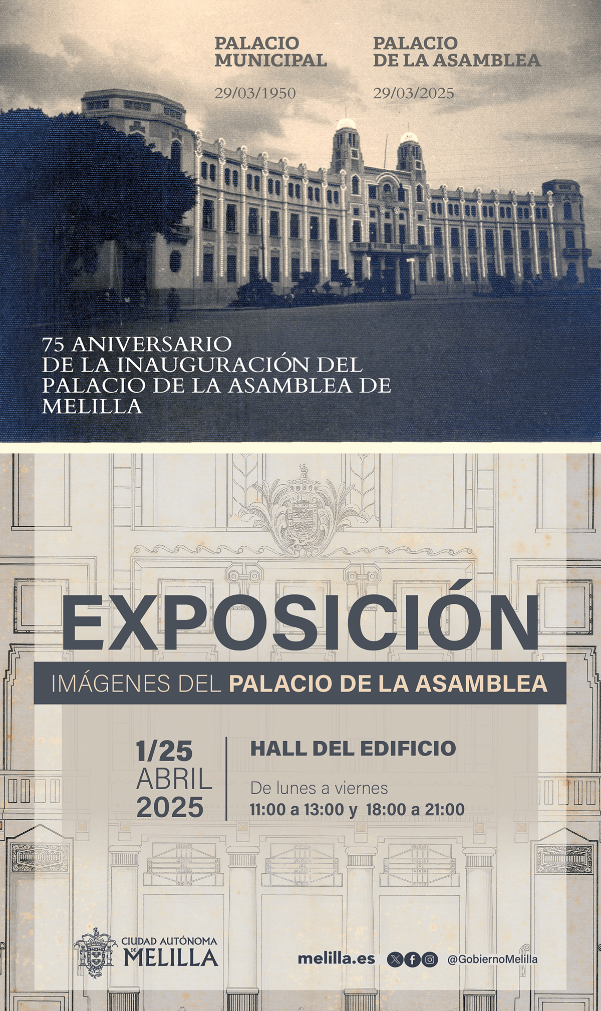 cartel Exposicin 75 Aniversario del Palacio de la Asamblea de Melilla