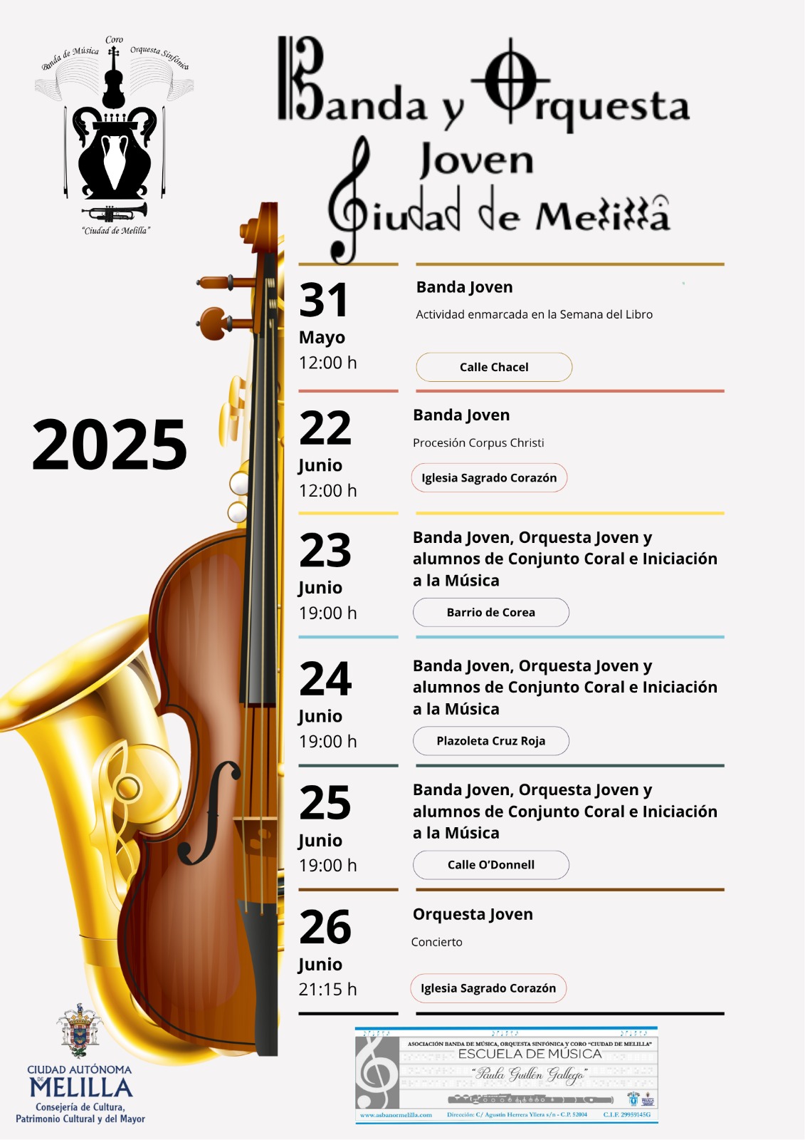 Cartel Banda y Orquesta Joven Ciudad de Melilla - junio 2025
