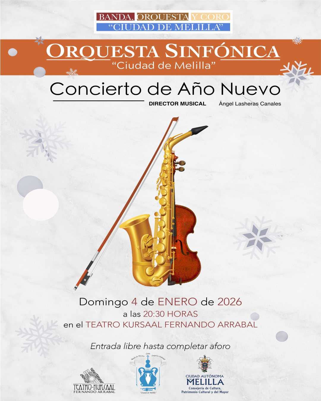 Cartel Banda, Orquesta y Coro ''Ciudad de Melilla'' - Concierto A�o Nuevo 2026