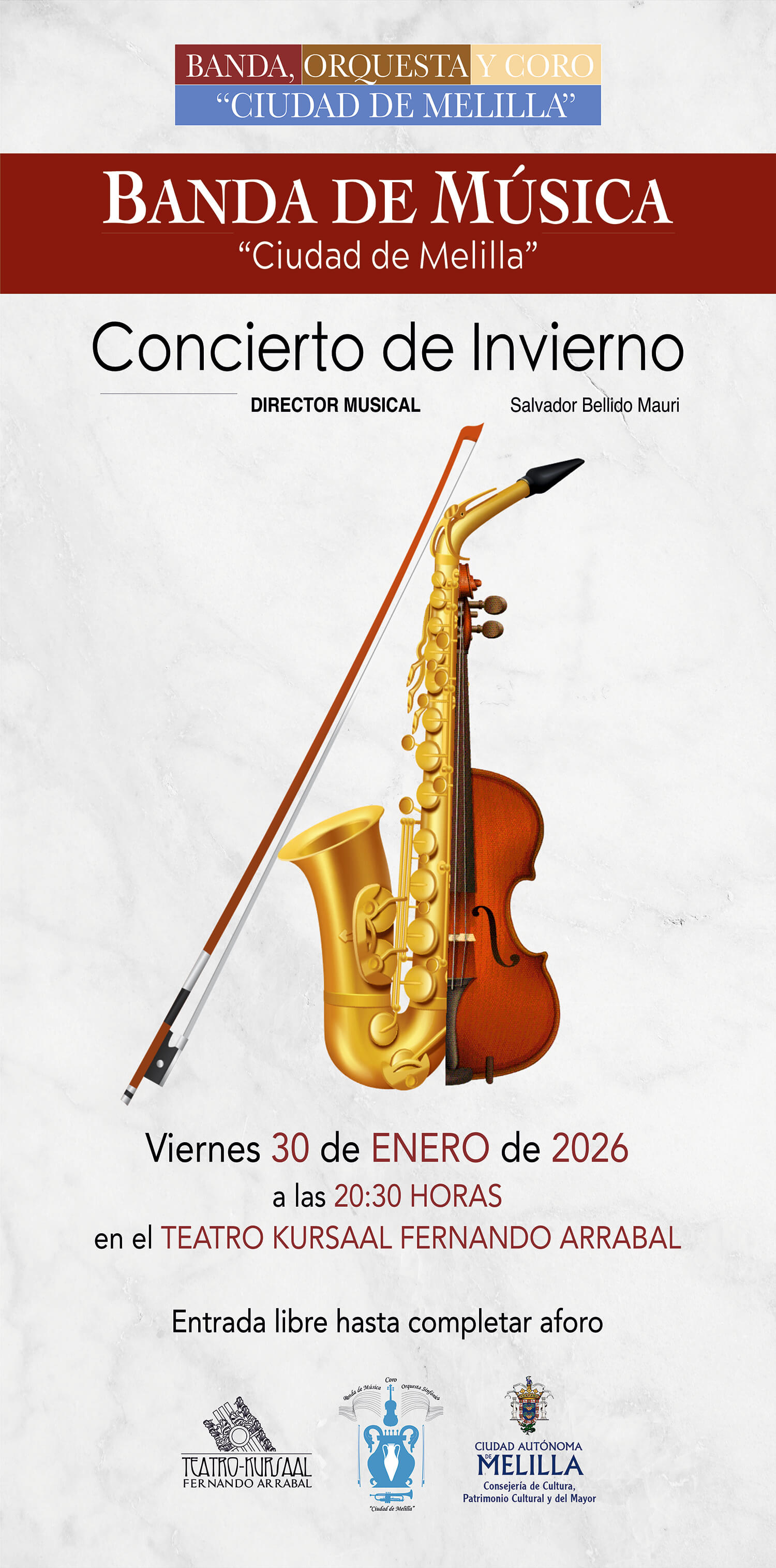 Cartel Banda, Orquesta y Coro ''Ciudad de Melilla'' - Concierto de Invierno 2026