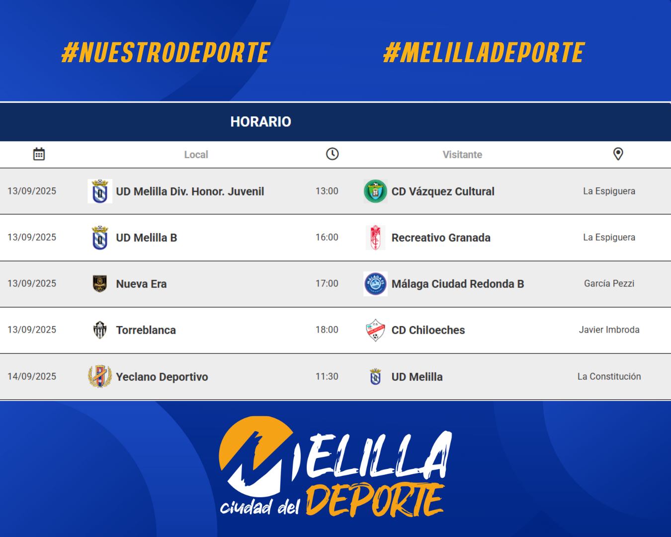 Horarios de eventos deportivos - Melilla Ciudad del Deporte
