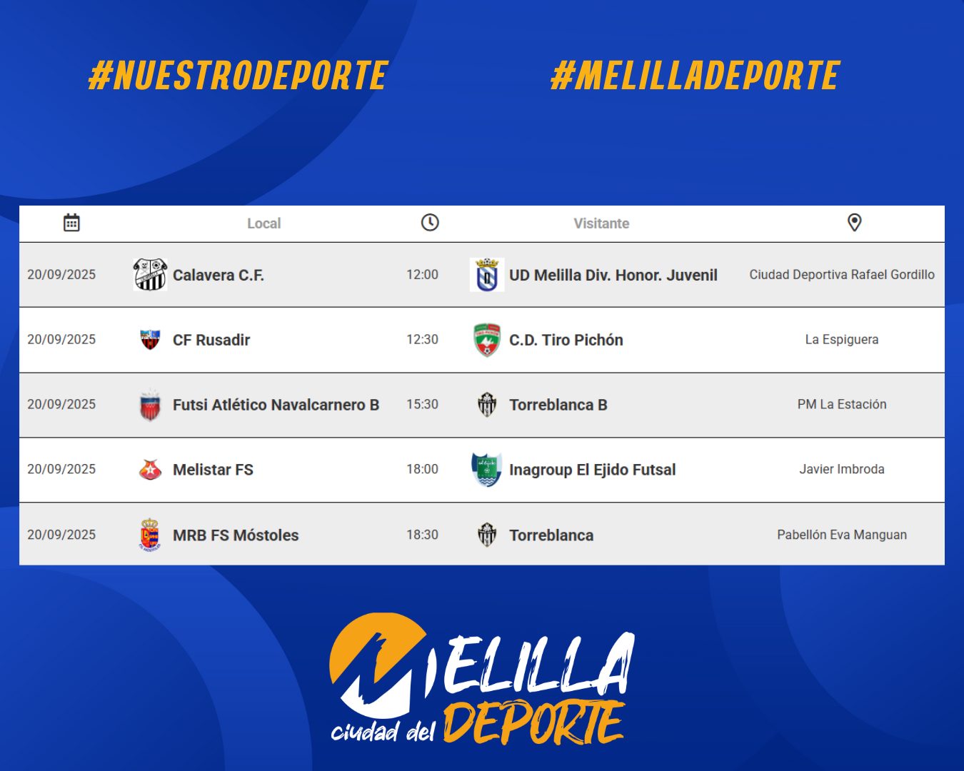 Horarios de eventos deportivos - Melilla Ciudad del Deporte