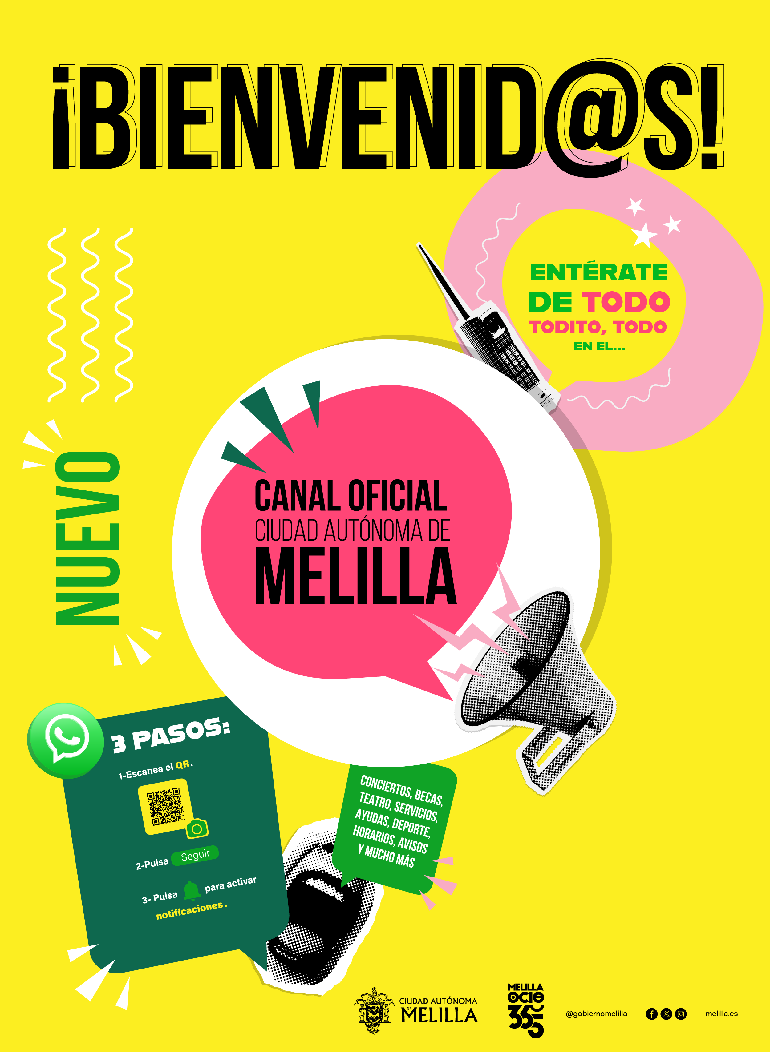 Cartel Campaa del Canal Oficial de WhatsApp de la Ciudad Autnoma de Melilla