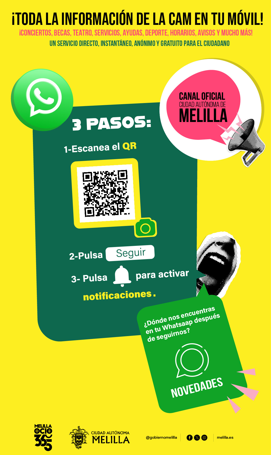 Cartel Campaa del Canal Oficial de WhatsApp de la Ciudad Autnoma de Melilla