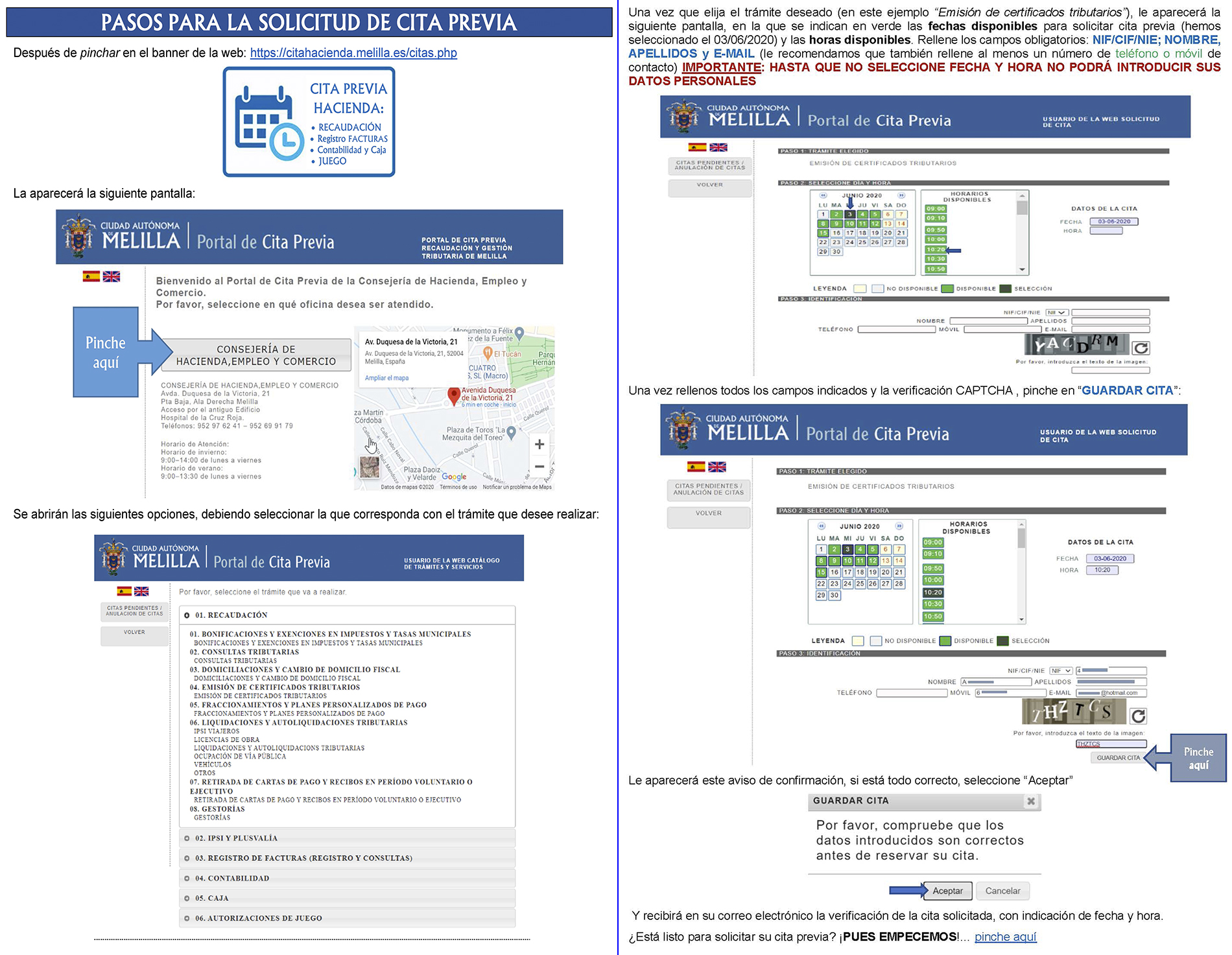 CARTEL PASOS PARA SOLICITAR CITA PREVIA PARA RECAUDACIN, REGISTRO DE FACTURAS, CONTABILIDAD O JUEGO