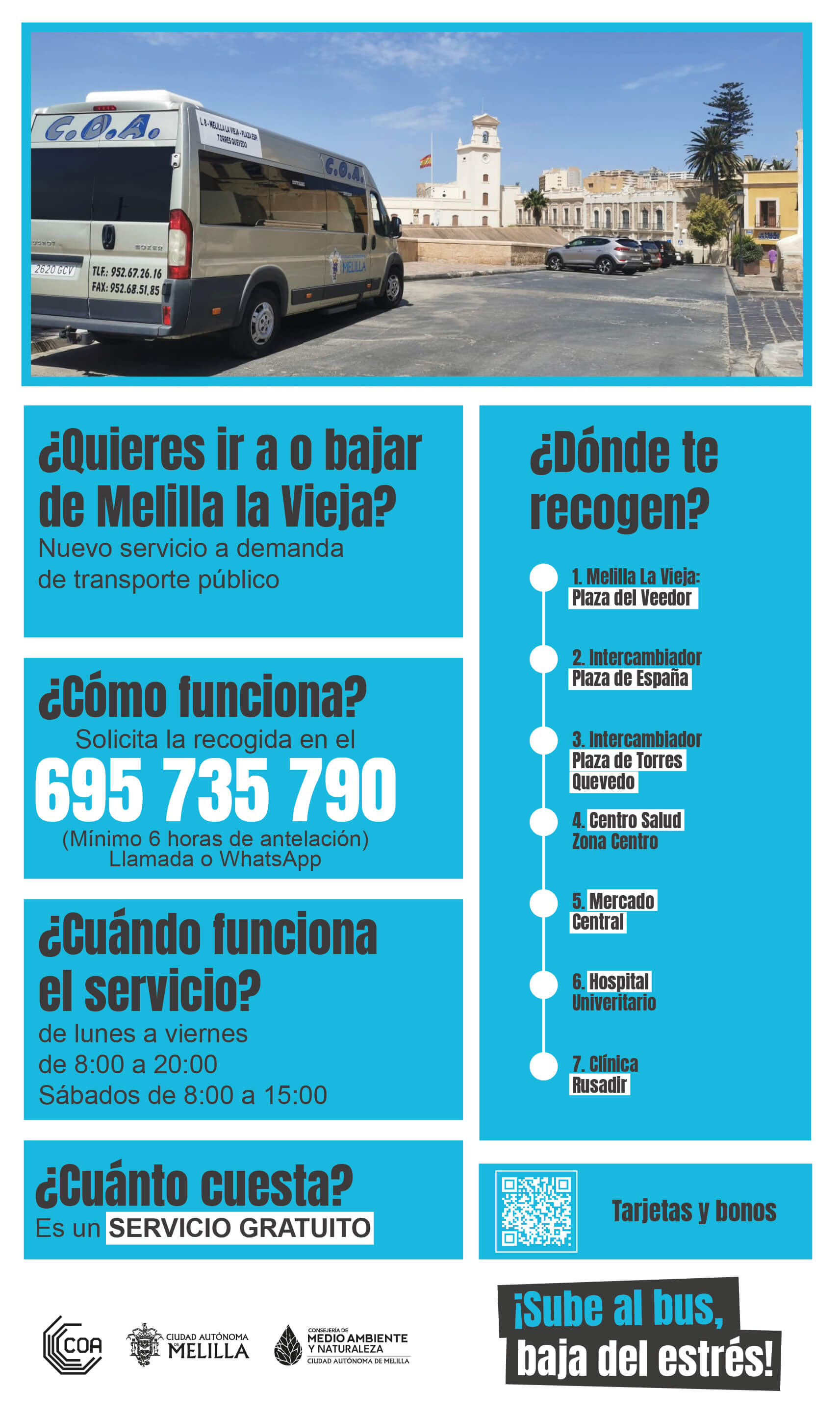 Cartel Nuevo servicio a demanda de transporte P�blico en Melilla la Vieja